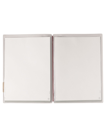Porta Menu A4 (23,2x31,8 cm) etichetta PATCH "personalizzata" (minimo 18 pezzi) 2 buste (4 facciate) elastico rosso JUTA AVORIO