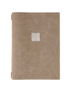 Porta Menu A4 (23,2x31,8 cm) etichetta METAL "menu" 2 buste (4 facciate) elastico rosso JUTA CAMMELLO