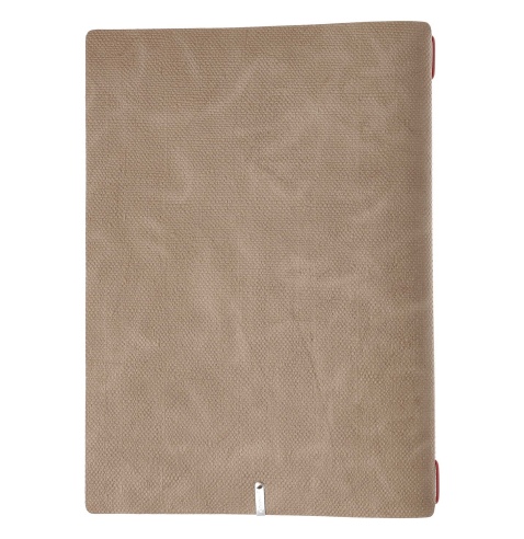 Porta Menu A4 (23,2x31,8 cm) etichetta METAL "menu" 2 buste (4 facciate) elastico rosso JUTA CAMMELLO