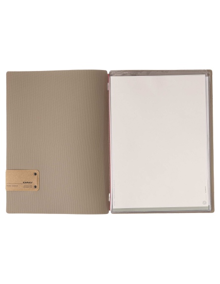 Porta Menu A4 (23,2x31,8 cm) etichetta PATCH "personalizzata" (minimo 18 pezzi) 2 buste (4 facciate) elastico rosso JUTA CAMMELL