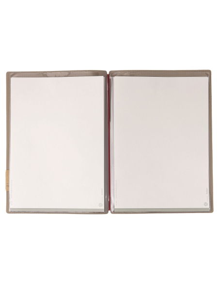 Porta Menu A4 (23,2x31,8 cm) etichetta PATCH "menu" 2 buste (4 facciate) elastico rosso JUTA CAMMELLO