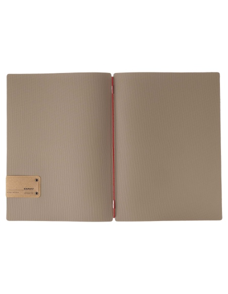 Porta Menu A4 (23,2x31,8 cm) etichetta PATCH "personalizzata" (minimo 18 pezzi) solo elastico rosso JUTA CAMMELLO