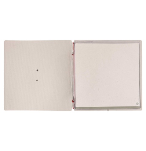Porta Menu QUADRATO (23x23,1 cm) etichetta METAL "menu" 2 buste (4 facciate) elastico rosso JUTA AVORIO