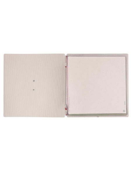 Porta Menu QUADRATO (23x23,1 cm) etichetta METAL "menu" 2 buste (4 facciate) elastico rosso JUTA AVORIO