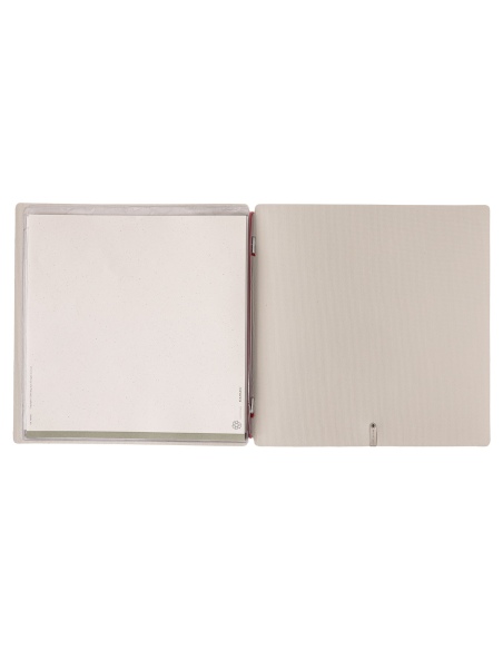 Porta Menu QUADRATO (23x23,1 cm) etichetta METAL "menu" 2 buste (4 facciate) elastico rosso JUTA AVORIO