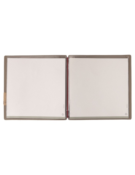 Porta Menu QUADRATO (23x23,1 cm) etichetta PATCH "personalizzata" (minimo 18 pezzi) 2 buste (4 facciate) elastico rosso JUTA CAM