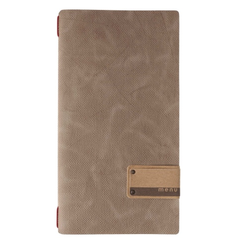 Porta Menu A4 SLIM (17,4x31,8 cm) etichetta PATCH "menu" solo elastico rosso JUTA CAMMELLO