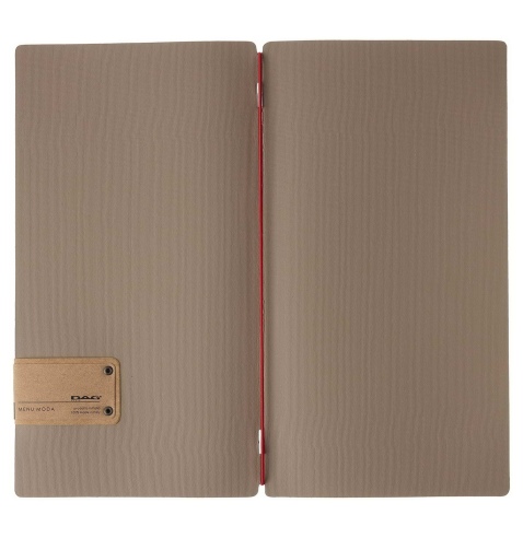 Porta Menu A4 SLIM (17,4x31,8 cm) etichetta PATCH "menu" solo elastico rosso JUTA CAMMELLO