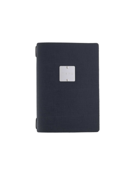 Porta Menu A5 (16,5x23,1 cm) etichetta METAL "menu" cornicetta (4 facciate) elastico nero CHEF BLU