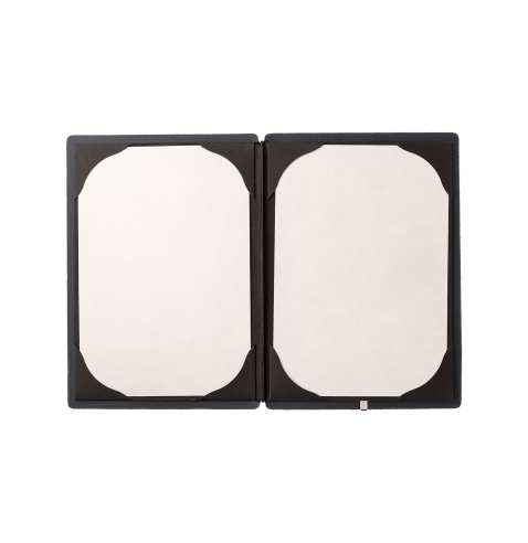 Porta Menu A5 (16,5x23,1 cm) etichetta METAL "menu" cornicetta (4 facciate) elastico nero CHEF BLU