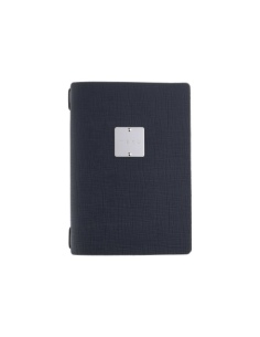 Porta Menu A5 (16,5x23,1 cm) etichetta METAL "personalizzata" (minimo 18 pezzi) cornicetta (4 facciate) elastico nero CHEF BLU