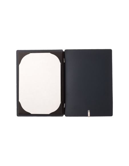 Porta Menu A5 (16,5x23,1 cm) etichetta METAL "personalizzata" (minimo 18 pezzi) cornicetta (4 facciate) elastico nero CHEF BLU