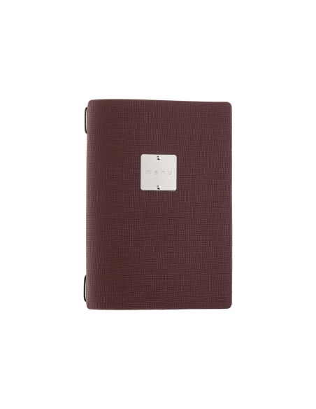 Porta Menu A5 (16,5x23,1 cm) etichetta METAL "menu" cornicetta (4 facciate) elastico nero CHEF BORDEAUX