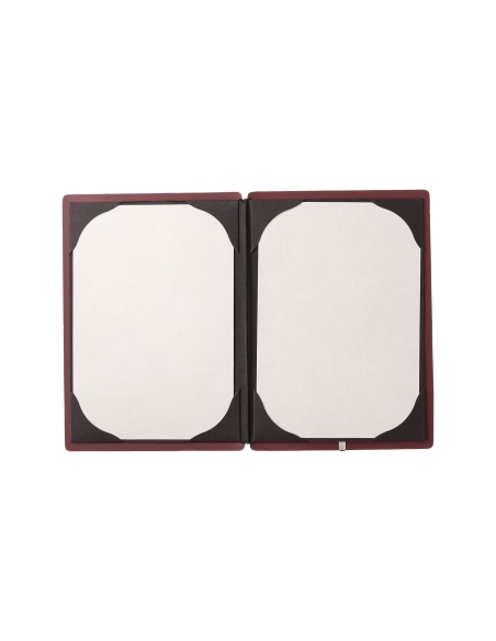 Porta Menu A5 (16,5x23,1 cm) etichetta METAL "personalizzata" (minimo 18 pezzi) cornicetta (4 facciate) elastico nero CHEF BORDE