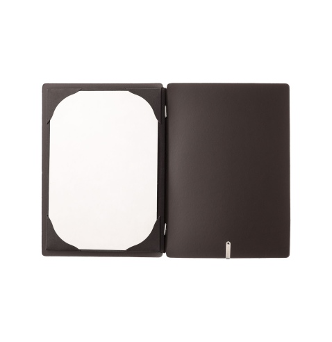 Porta Menu A5 (16,5x23,1 cm) senza etichetta cornicetta (4 facciate) elastico nero CHEF MARRONE