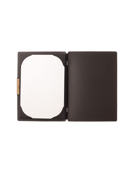 Porta Menu A5 (16,5x23,1 cm) etichetta PATCH "personalizzata" (minimo 18 pezzi) cornicetta (4 facciate) elastico nero CHEF MARRO