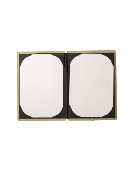 Porta Menu A5 (16,5x23,1 cm) etichetta METAL "personalizzata" (minimo 18 pezzi) cornicetta (4 facciate) elastico nero CHEF SALVI