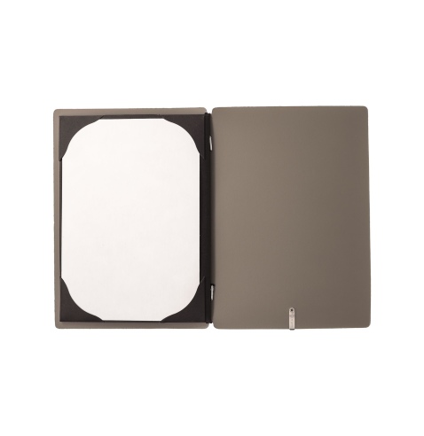 Porta Menu A5 (16,5x23,1 cm) etichetta METAL "menu" cornicetta (4 facciate) elastico nero CHEF TORTORA