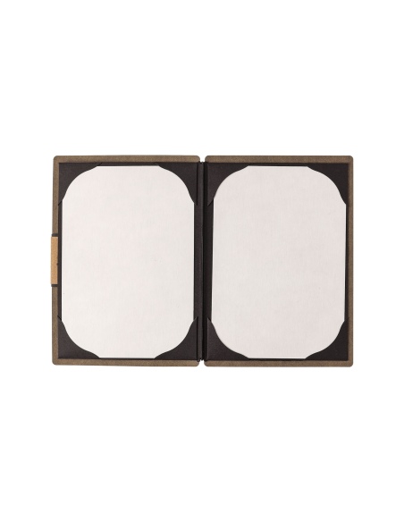 Porta Menu A5 (16,5x23,1 cm) etichetta PATCH "menu" cornicetta (4 facciate) elastico nero ECOMENU MARRONE sp. 0.6