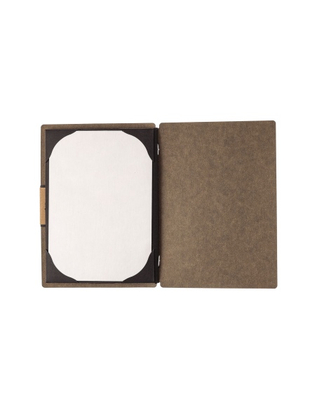 Porta Menu A5 (16,5x23,1 cm) etichetta PATCH "menu" cornicetta (4 facciate) elastico nero ECOMENU MARRONE sp. 0.6