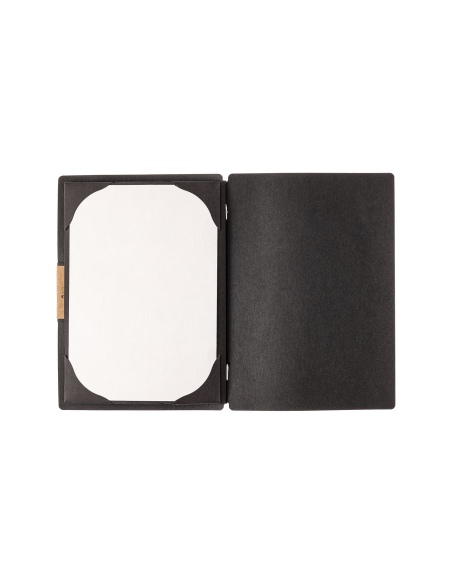 Porta Menu A5 (16,5x23,1 cm) etichetta PATCH "personalizzata" (minimo 18 pezzi) cornicetta (4 facciate) elastico nero ECOMENU NE