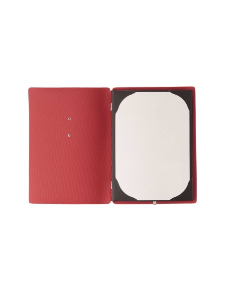 Porta Menu A5 (16,5x23,1 cm) etichetta METAL "menu" cornicetta (4 facciate) elastico rosso JUTA BICOLOR