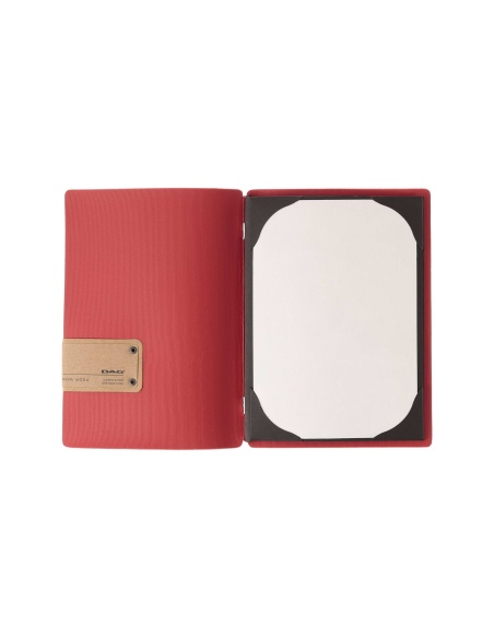 Porta Menu A5 (16,5x23,1 cm) etichetta PATCH "menu" cornicetta (4 facciate) elastico rosso JUTA BICOLOR