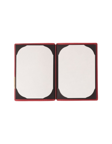 Porta Menu A5 (16,5x23,1 cm) etichetta PATCH "menu" cornicetta (4 facciate) elastico rosso JUTA BICOLOR
