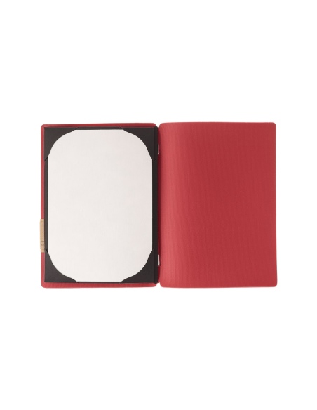 Porta Menu A5 (16,5x23,1 cm) etichetta PATCH "menu" cornicetta (4 facciate) elastico rosso JUTA BICOLOR