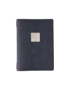 Porta Menu A5 (16,5x23,1 cm) etichetta METAL "menu" cornicetta (4 facciate) elastico rosso JUTA BLU