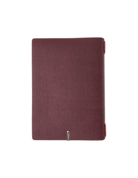 Porta Menu A5 (16,5x23,1 cm) etichetta METAL "menu" cornicetta (4 facciate) elastico rosso JUTA BORDEAUX