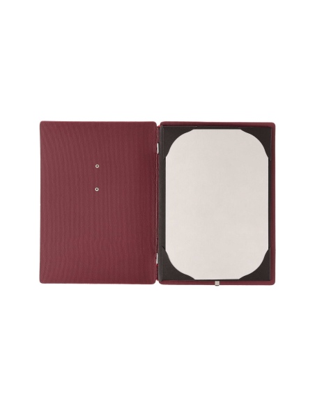 Porta Menu A5 (16,5x23,1 cm) etichetta METAL "menu" cornicetta (4 facciate) elastico rosso JUTA BORDEAUX