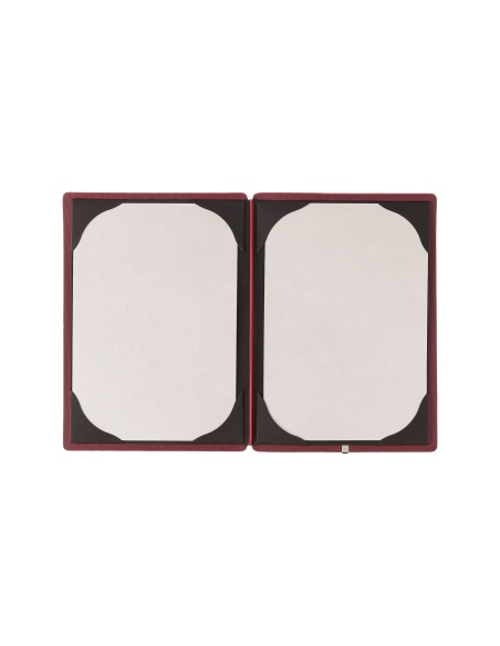 Porta Menu A5 (16,5x23,1 cm) etichetta METAL "menu" cornicetta (4 facciate) elastico rosso JUTA BORDEAUX