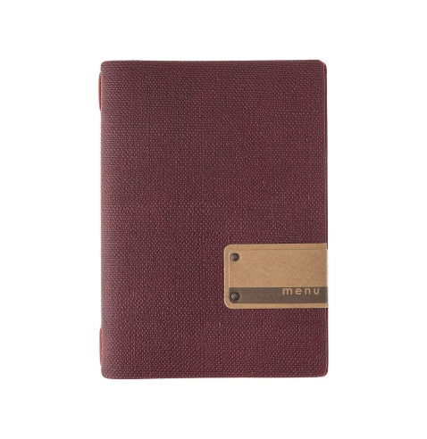 Porta Menu A5 (16,5x23,1 cm) etichetta PATCH "menu" cornicetta (4 facciate) elastico rosso JUTA BORDEAUX