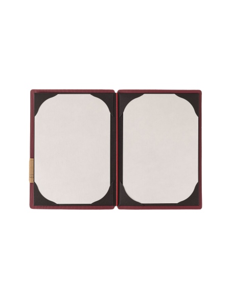 Porta Menu A5 (16,5x23,1 cm) etichetta PATCH "menu" cornicetta (4 facciate) elastico rosso JUTA BORDEAUX