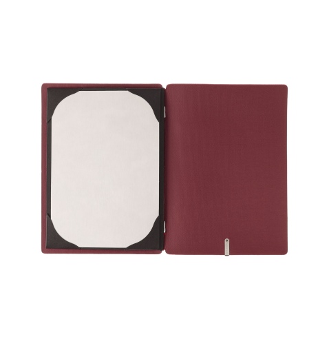 Porta Menu A5 (16,5x23,1 cm) etichetta PATCH "menu" cornicetta (4 facciate) elastico rosso JUTA BORDEAUX