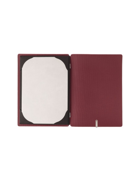 Porta Menu A5 (16,5x23,1 cm) etichetta PATCH "menu" cornicetta (4 facciate) elastico rosso JUTA BORDEAUX