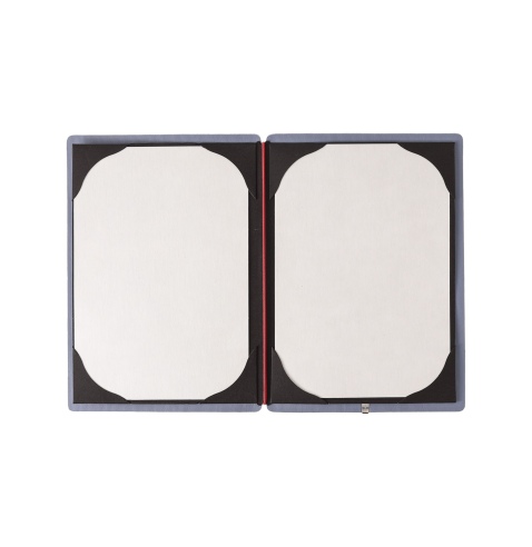 Porta Menu A5 (16,5x23,1 cm) etichetta METAL "menu" cornicetta (4 facciate) elastico rosso JUTA AVIO