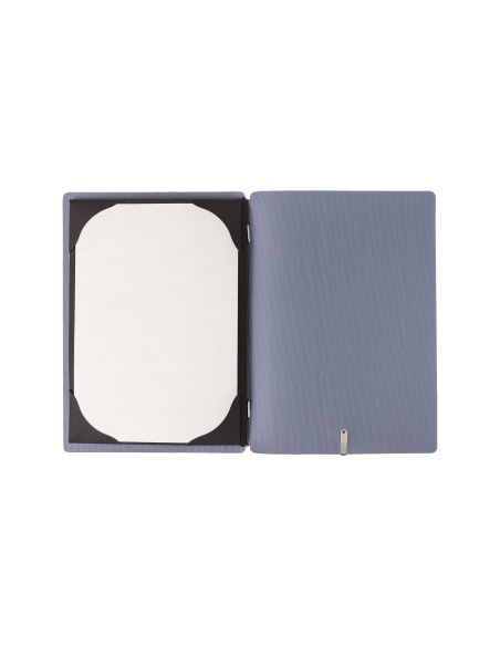 Porta Menu A5 (16,5x23,1 cm) etichetta METAL "menu" cornicetta (4 facciate) elastico rosso JUTA AVIO