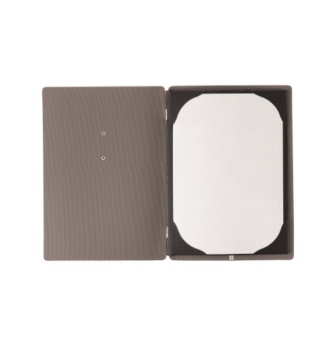 Porta Menu A5 (16,5x23,1 cm) etichetta METAL "menu" cornicetta (4 facciate) elastico rosso JUTA GRIGIO