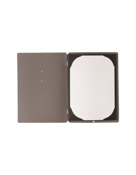 Porta Menu A5 (16,5x23,1 cm) etichetta METAL "personalizzata" (minimo 18 pezzi) cornicetta (4 facciate) elastico rosso JUTA GRIG