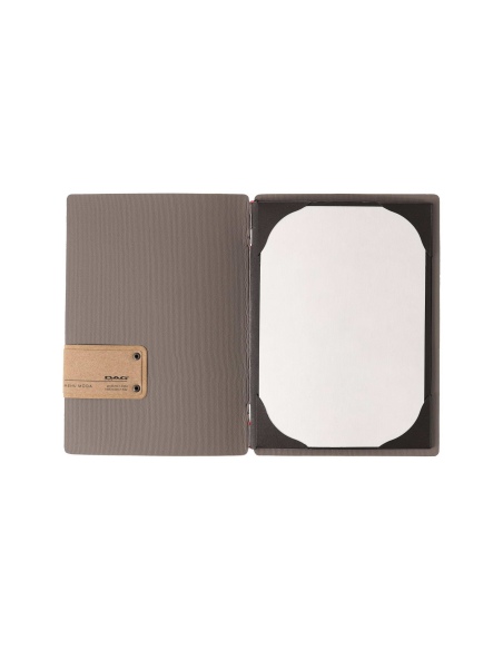 Porta Menu A5 (16,5x23,1 cm) etichetta PATCH "menu" cornicetta (4 facciate) elastico rosso JUTA GRIGIO