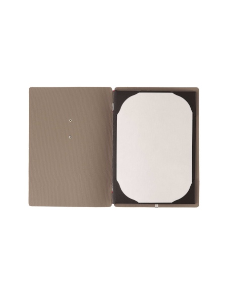 Porta Menu A5 (16,5x23,1 cm) etichetta METAL "menu" cornicetta (4 facciate) elastico rosso JUTA CAMMELLO