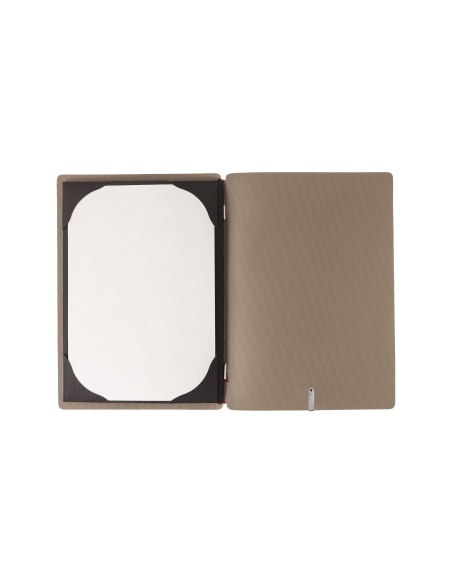 Porta Menu A5 (16,5x23,1 cm) etichetta METAL "menu" cornicetta (4 facciate) elastico rosso JUTA CAMMELLO