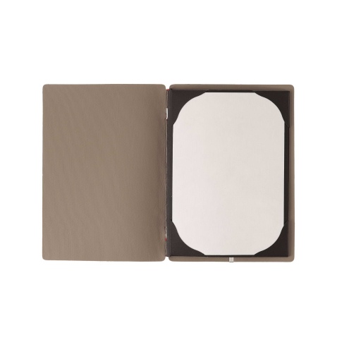 Porta Menu A5 (16,5x23,1 cm) senza etichetta cornicetta (4 facciate) elastico rosso JUTA CAMMELLO