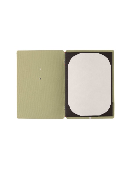 Porta Menu A5 (16,5x23,1 cm) etichetta METAL "menu" cornicetta (4 facciate) elastico rosso JUTA SALVIA