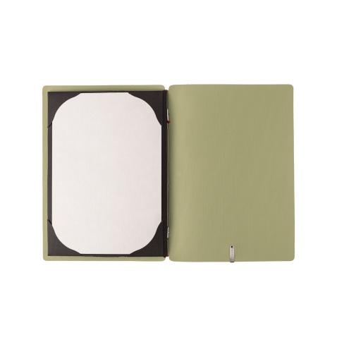 Porta Menu A5 (16,5x23,1 cm) etichetta METAL "menu" cornicetta (4 facciate) elastico rosso JUTA SALVIA
