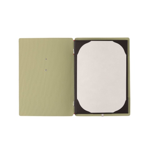 Porta Menu A5 (16,5x23,1 cm) etichetta METAL "personalizzata" (minimo 18 pezzi) cornicetta (4 facciate) elastico rosso JUTA SALV