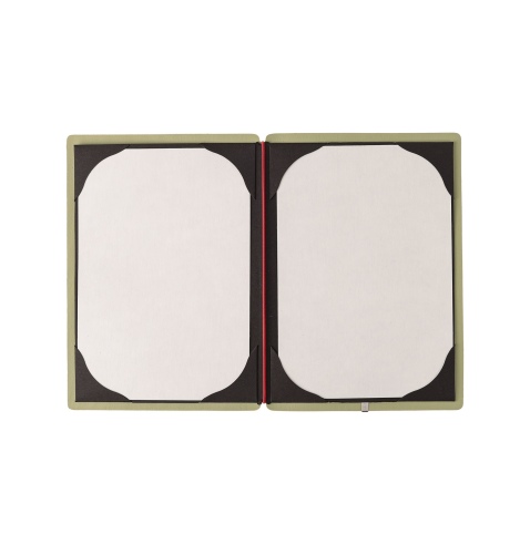 Porta Menu A5 (16,5x23,1 cm) etichetta METAL "personalizzata" (minimo 18 pezzi) cornicetta (4 facciate) elastico rosso JUTA SALV