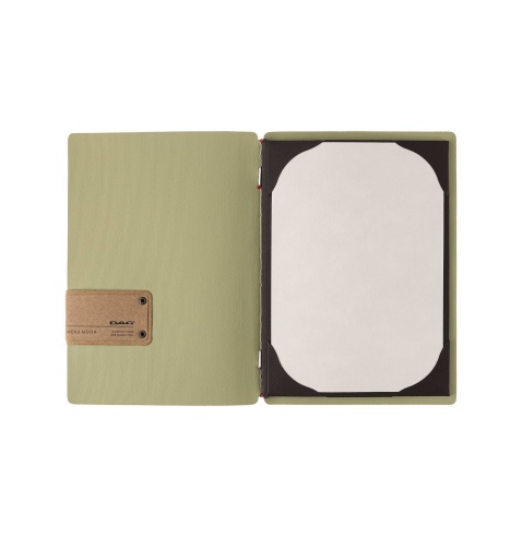 Porta Menu A5 (16,5x23,1 cm) etichetta PATCH "personalizzata" (minimo 18 pezzi) cornicetta (4 facciate) elastico rosso JUTA SALV